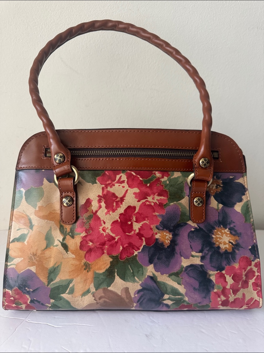 Patricia Nash Calvi French Hydrangea Italian Leather Floral Satchel Handbag - Picture 13 of 16
